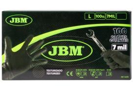 JBM 54178 - GUANTES NEGROS DESECHABLES DE NITRILO T:L 7,0MIL (100 UDS.)